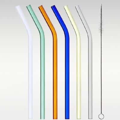Glasstrohhalm bunt mit Reinigungsbürste