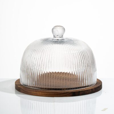 "Cake" Glasglocke mit Akazienholztablett - 25cm