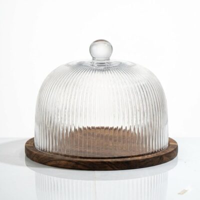 "Cake" Glasglocke mit Akazienholztablett - 30cm
